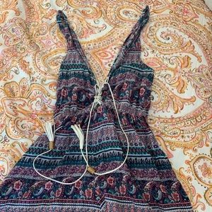 LF patterned romper with ties in back and front